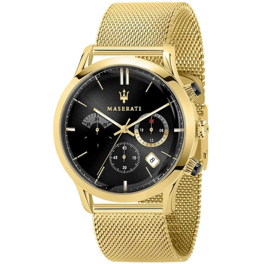 Montre Homme Maserati R8873633003 (Ø 42 mm) – Quartz, Acier Inoxydable Doré, Cadran Noir, Étanche 5 ATM