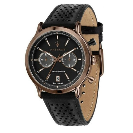 Montre Homme Maserati R8871638003 (Ø 45 mm) – Quartz, Cuir Noir, Étanche 10 ATM, Boîtier Acier Noir