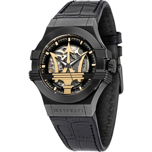 Montre Homme Maserati R8821108036 (Ø 42 mm) – Automatique, Acier Inoxydable Noir, Cuir Noir, Verre Saphir, Étanche 10 ATM