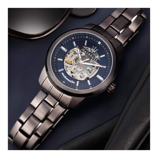 Montre Homme Maserati R8823121001 (Ø 44 mm) – Automatique, Acier Noir, Cadran Bleu, Étanche 5 ATM