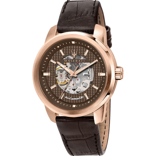 Montre Homme Maserati R8821121001 (Ø 44 mm) – Quartz, Bracelet Cuir Brun, Cadran Marron, Étanche 5 ATM