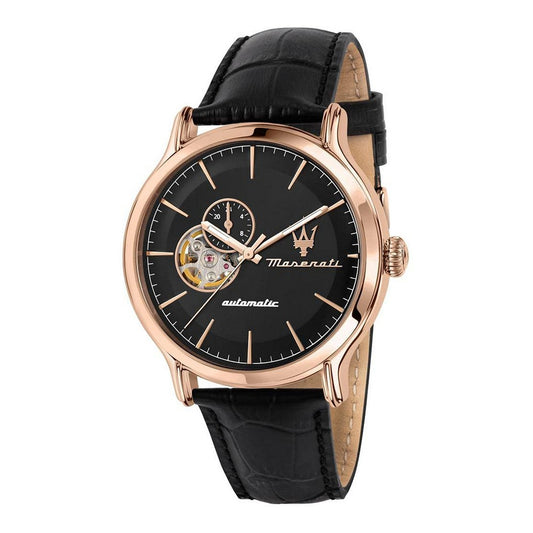 Montre Homme Maserati R8821118009 (Ø 42 mm) – Automatique, Acier Inoxydable Or Rose, Cuir Noir, Verre Saphir, Étanche 10 ATM