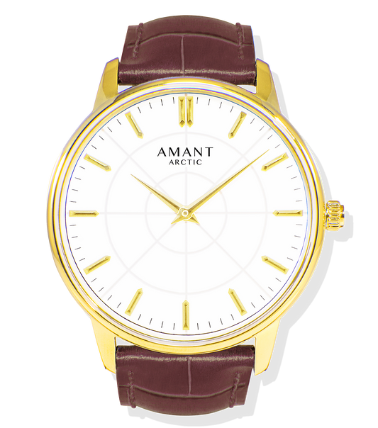 Montre Amant Arctic – Ultra Slim 6 mm, Acier Inoxydable, Verre Saphir, Bracelet Cuir Italien, Étanche 5 ATM