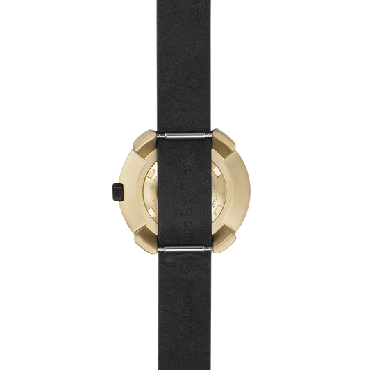 Montre Vista Roman Gold Black – Acier Doré, Cadran Or Brossé à Chiffres Romains, Bracelet Cuir Noir