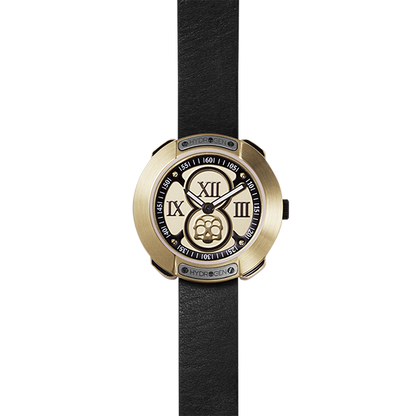 Montre Vista Roman Gold Black – Acier Doré, Cadran Or Brossé à Chiffres Romains, Bracelet Cuir Noir