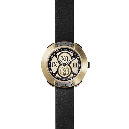 Montre Vista Roman Gold Black – Acier Doré, Cadran Or Brossé à Chiffres Romains, Bracelet Cuir Noir