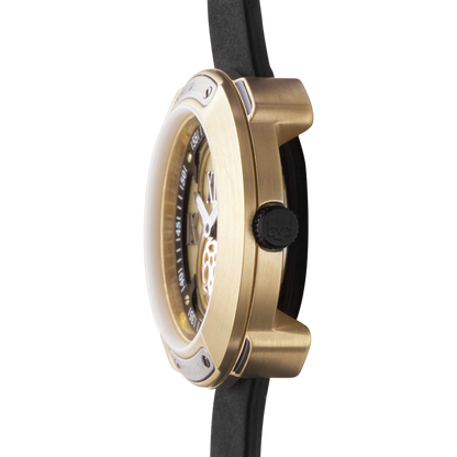 Montre Vista Roman Gold Black – Acier Doré, Cadran Or Brossé à Chiffres Romains, Bracelet Cuir Noir