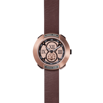 Montre Vista Roman Rose Gold Brown (Ø 29 mm) – Acier Or Rose, Cadran Brossé, Bracelet Cuir Marron