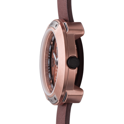 Montre Vista Roman Rose Gold Brown (Ø 29 mm) – Acier Or Rose, Cadran Brossé, Bracelet Cuir Marron