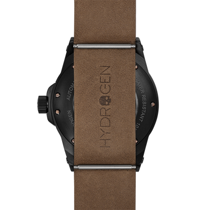 Montre Sportivo Black Brown Nato (HW324203) – Acier Noir & Or Rose, Cadran avec Logo Skull Hydrogen, Bracelet Cuir Marron