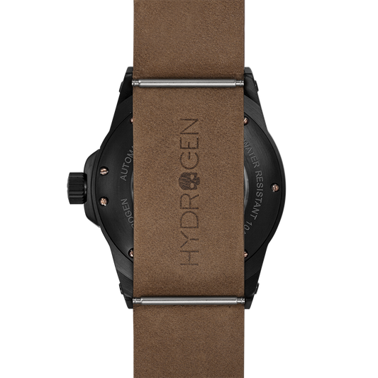 Montre Sportivo Black Brown Nato (HW324203) – Acier Noir & Or Rose, Cadran avec Logo Skull Hydrogen, Bracelet Cuir Marron