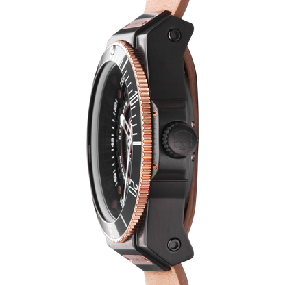 Montre Sportivo Black Brown Nato (HW324203) – Acier Noir & Or Rose, Cadran avec Logo Skull Hydrogen, Bracelet Cuir Marron