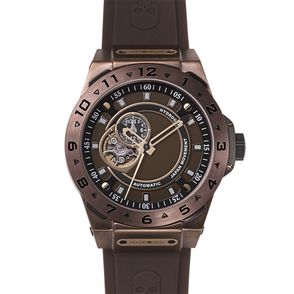 Montre Vento All Brown Duo – Automatique GMT NH30 Japon, Acier Brun Ionisé, Cadran Métallique Marron, Bracelet Silicone Marron