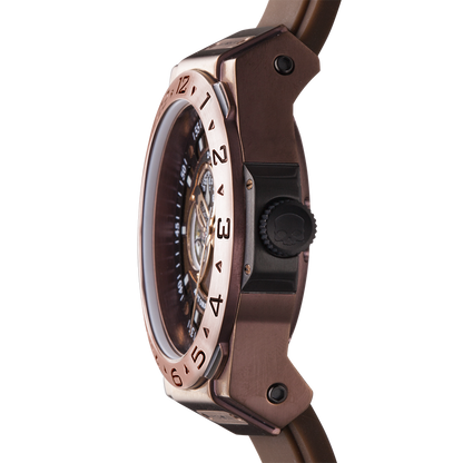 Montre Vento All Brown Duo – Automatique GMT NH30 Japon, Acier Brun Ionisé, Cadran Métallique Marron, Bracelet Silicone Marron