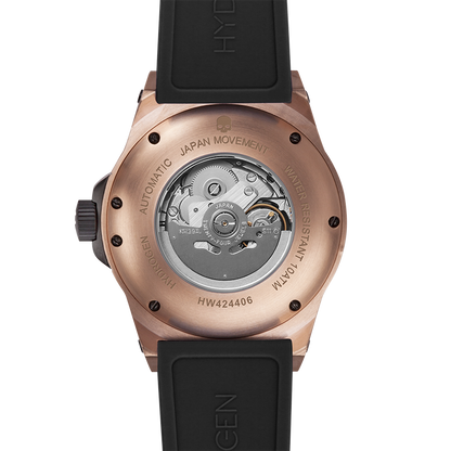 Montre Vento Black Rose Gold – Automatique NH39 Open Heart, Acier Or Rose, Cadran Noir, Bracelet Silicone Noir