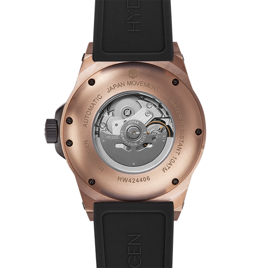 Montre Vento Black Rose Gold – Automatique NH39 Open Heart, Acier Or Rose, Cadran Noir, Bracelet Silicone Noir