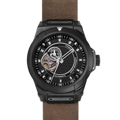 Montre Vento Black Nato Leather – Automatique NH39 Japon, Boîtier Noir, Cadran Noir, Bracelet Cuir Marron