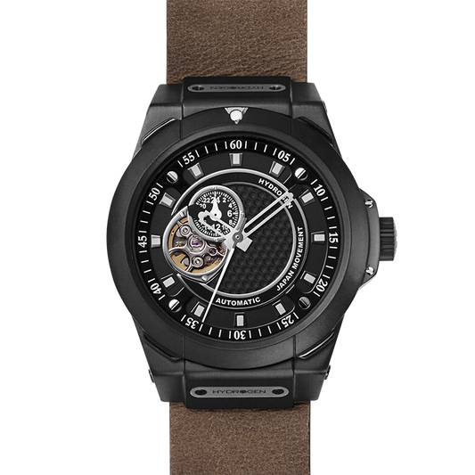 Montre Vento Black Nato Leather – Automatique NH39 Japon, Boîtier Noir, Cadran Noir, Bracelet Cuir Marron