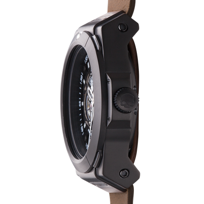 Montre Vento Black Nato Leather – Automatique NH39 Japon, Boîtier Noir, Cadran Noir, Bracelet Cuir Marron
