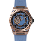 Montre Vento Rose Gold Light Blue (HW424414) – Automatique GMT Japon, Acier Or Rose, Cadran Bleu Clair, Bracelet Silicone Bleu, Lunette Plongée