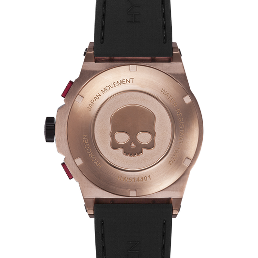Montre Otto Chrono Black Rose Gold – Chronographe 2 Compteurs, Acier Or Rose, Cadran Fibre Carbone, Bracelet Silicone Noir