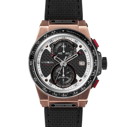 Montre Otto Chrono Black Rose Gold – Chronographe 2 Compteurs, Acier Or Rose, Cadran Fibre Carbone, Bracelet Silicone Noir