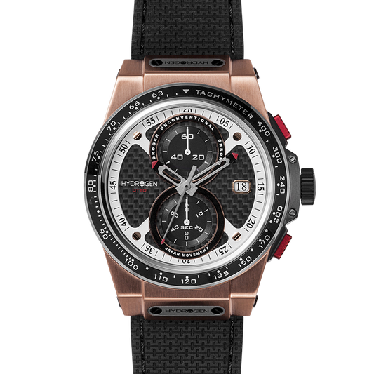Montre Otto Chrono Black Rose Gold – Chronographe 2 Compteurs, Acier Or Rose, Cadran Fibre Carbone, Bracelet Silicone Noir