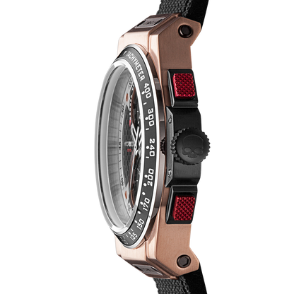 Montre Otto Chrono Black Rose Gold – Chronographe 2 Compteurs, Acier Or Rose, Cadran Fibre Carbone, Bracelet Silicone Noir