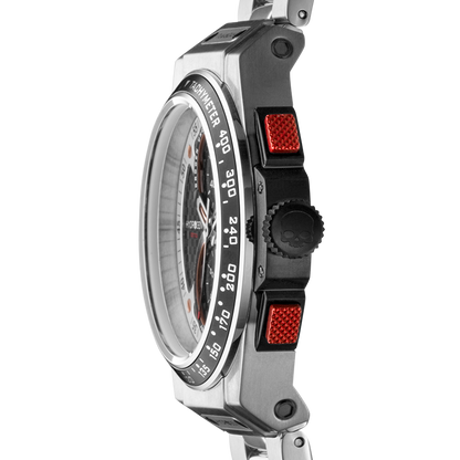 Montre Otto Chrono Silver Bracelet – Chronographe 2 Compteurs, Tachymètre, Acier Inoxydable, Cadran Fibre Carbone, Bracelet 3 Maillons