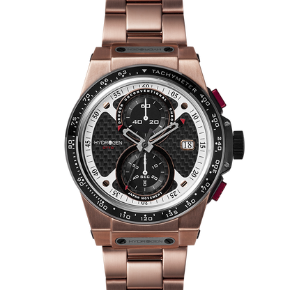 Montre Otto Chrono All Rose Gold Bracelet – Chronographe 2 Compteurs, Acier Or Rose, Bracelet 3 Maillons, Cadran Fibre Carbone