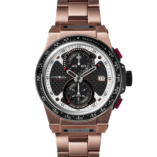 Montre Otto Chrono All Rose Gold Bracelet – Chronographe 2 Compteurs, Acier Or Rose, Bracelet 3 Maillons, Cadran Fibre Carbone