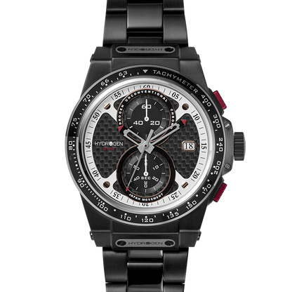 Montre Otto Chrono All Black Bracelet – Chronographe, Acier Inoxydable Noir, Cadran Fibre Carbone, Bracelet 3 Maillons Noir