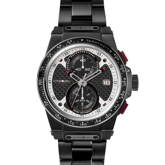 Montre Otto Chrono All Black Bracelet – Chronographe, Acier Inoxydable Noir, Cadran Fibre Carbone, Bracelet 3 Maillons Noir