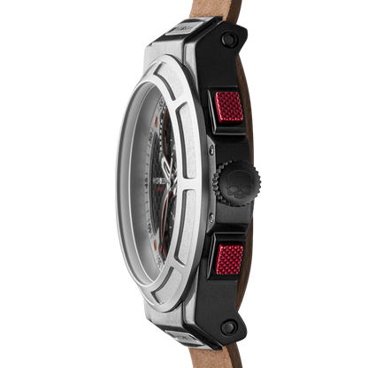 Montre Otto Chrono Silver Black Nato – Chronographe 2 Compteurs, Acier Noir & Argent, Cadran Fibre Carbone, Bracelet Cuir Marron