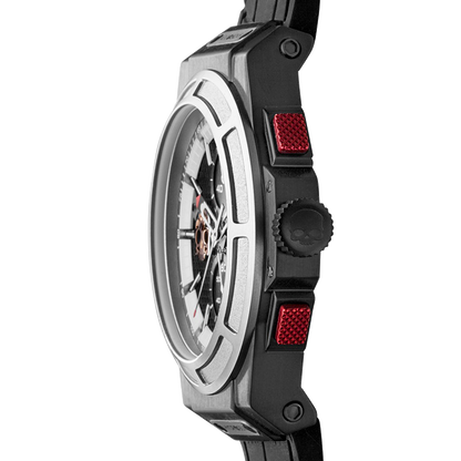 Montre Otto Chrono Silver Matt Black – Chronographe, Acier Inoxydable Noir & Acier, Cadran Fibre Carbone, Bracelet Silicone Noir Croco
