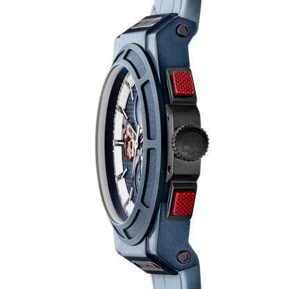 Montre Otto Chrono All Blue – Chronographe, Acier Inoxydable Bleu, Cadran Fibre Carbone, Bracelet Silicone Bleu
