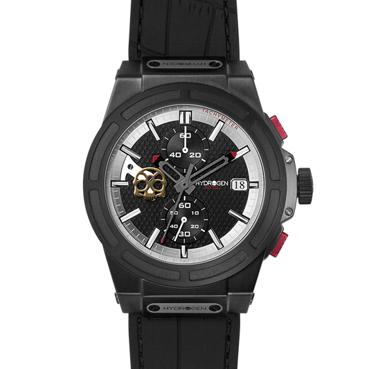 Montre Otto Chrono All Black – Chronographe, Acier Inoxydable Noir, Cadran Fibre Carbone, Bracelet Silicone Noir Croco