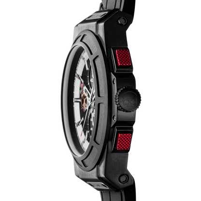 Montre Otto Chrono All Black – Chronographe, Acier Inoxydable Noir, Cadran Fibre Carbone, Bracelet Silicone Noir Croco