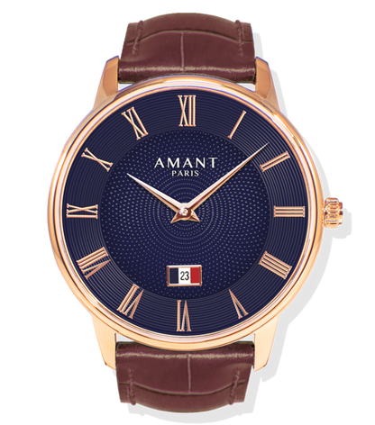 Montre Amant Paris – Ultra Slim 7 mm, Acier Inoxydable, Verre Saphir, Bracelet Cuir Italien, Étanche 5 ATM