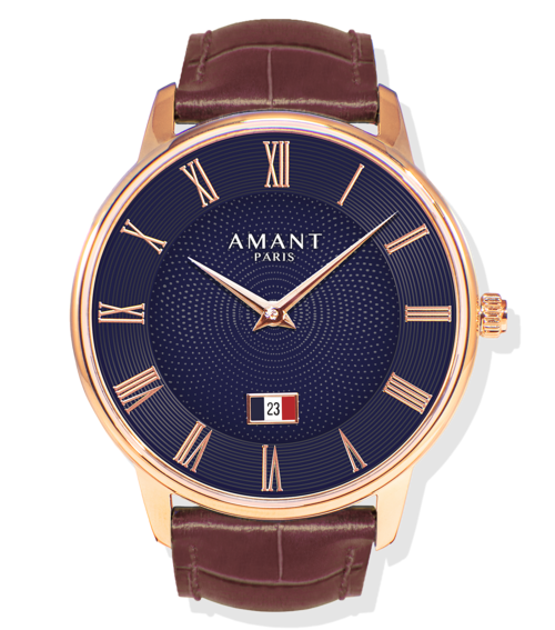 Montre Amant Paris – Ultra Slim 7 mm, Acier Inoxydable, Verre Saphir, Bracelet Cuir Italien, Étanche 5 ATM