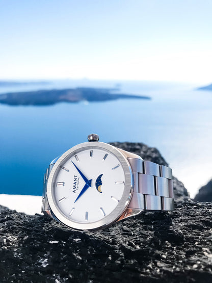 Montre AmantSantorini Moonphase – Édition Limitée 50 pièces, Phase de Lune, Acier 316L, Verre Saphir, Étanche 10 ATM