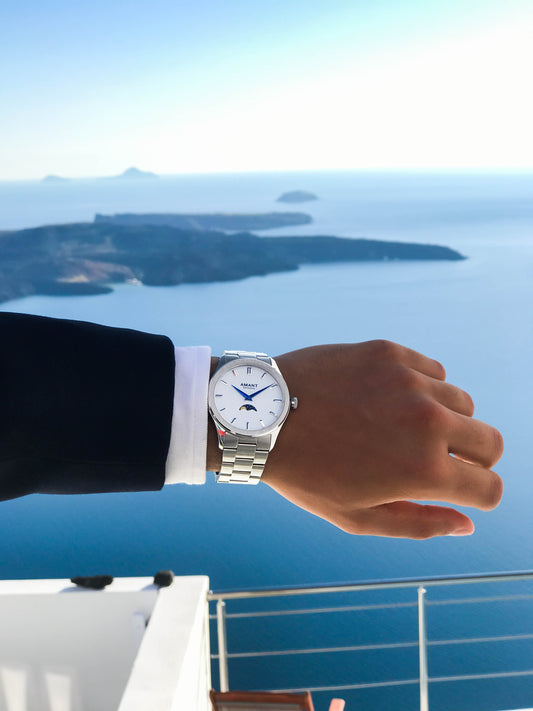 Montre AmantSantorini Moonphase – Édition Limitée 50 pièces, Phase de Lune, Acier 316L, Verre Saphir, Étanche 10 ATM