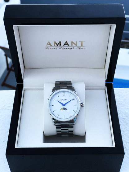 Montre AmantSantorini Moonphase – Édition Limitée 50 pièces, Phase de Lune, Acier 316L, Verre Saphir, Étanche 10 ATM