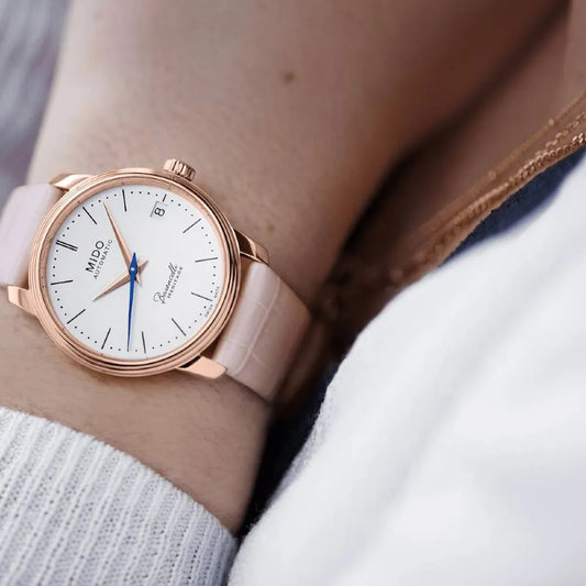 Montre Femme Mido (Ø 33 mm) – Automatique, Date, Cuir, Verre Saphir, Étanche 30 ATM
