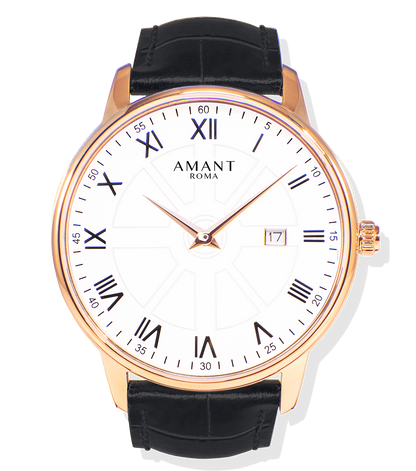 Montre Amant Roma – Ultra Slim 7 mm, Acier Inoxydable, Verre Saphir, Bracelet Cuir Italien, Étanche 5 ATM, Chiffres Romains