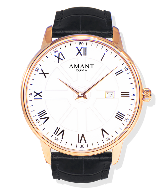 Montre Amant Roma – Ultra Slim 7 mm, Acier Inoxydable, Verre Saphir, Bracelet Cuir Italien, Étanche 5 ATM, Chiffres Romains