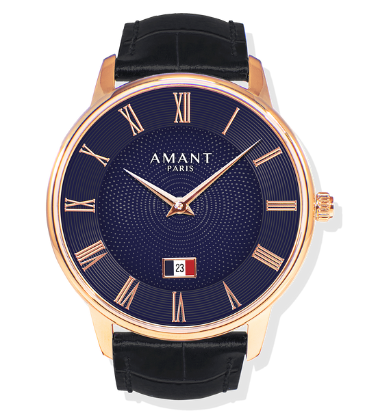 Montre Amant Paris – Ultra Slim 7 mm, Acier Inoxydable, Verre Saphir, Bracelet Cuir Italien, Étanche 5 ATM