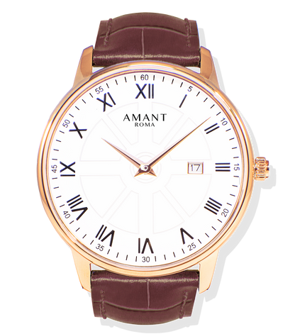 Montre Amant Roma – Ultra Slim 7 mm, Acier Inoxydable, Verre Saphir, Bracelet Cuir Italien, Étanche 5 ATM, Chiffres Romains
