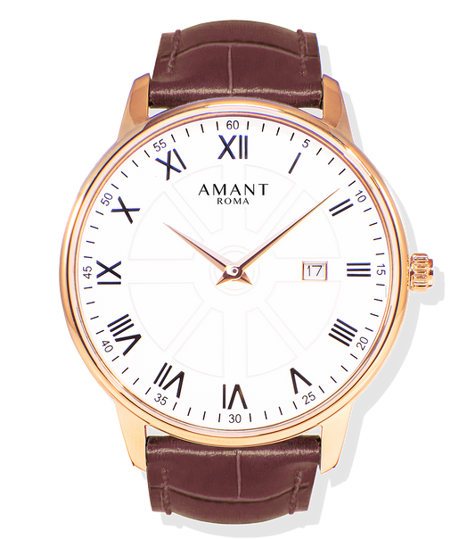 Montre Amant Roma – Ultra Slim 7 mm, Acier Inoxydable, Verre Saphir, Bracelet Cuir Italien, Étanche 5 ATM, Chiffres Romains