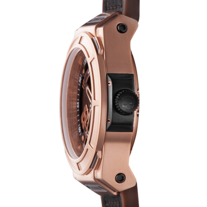 Montre Otto Brown Rose Gold – Acier Or Rose, Cadran Marron, Bracelet Silicone Marron & Fibre Carbone
